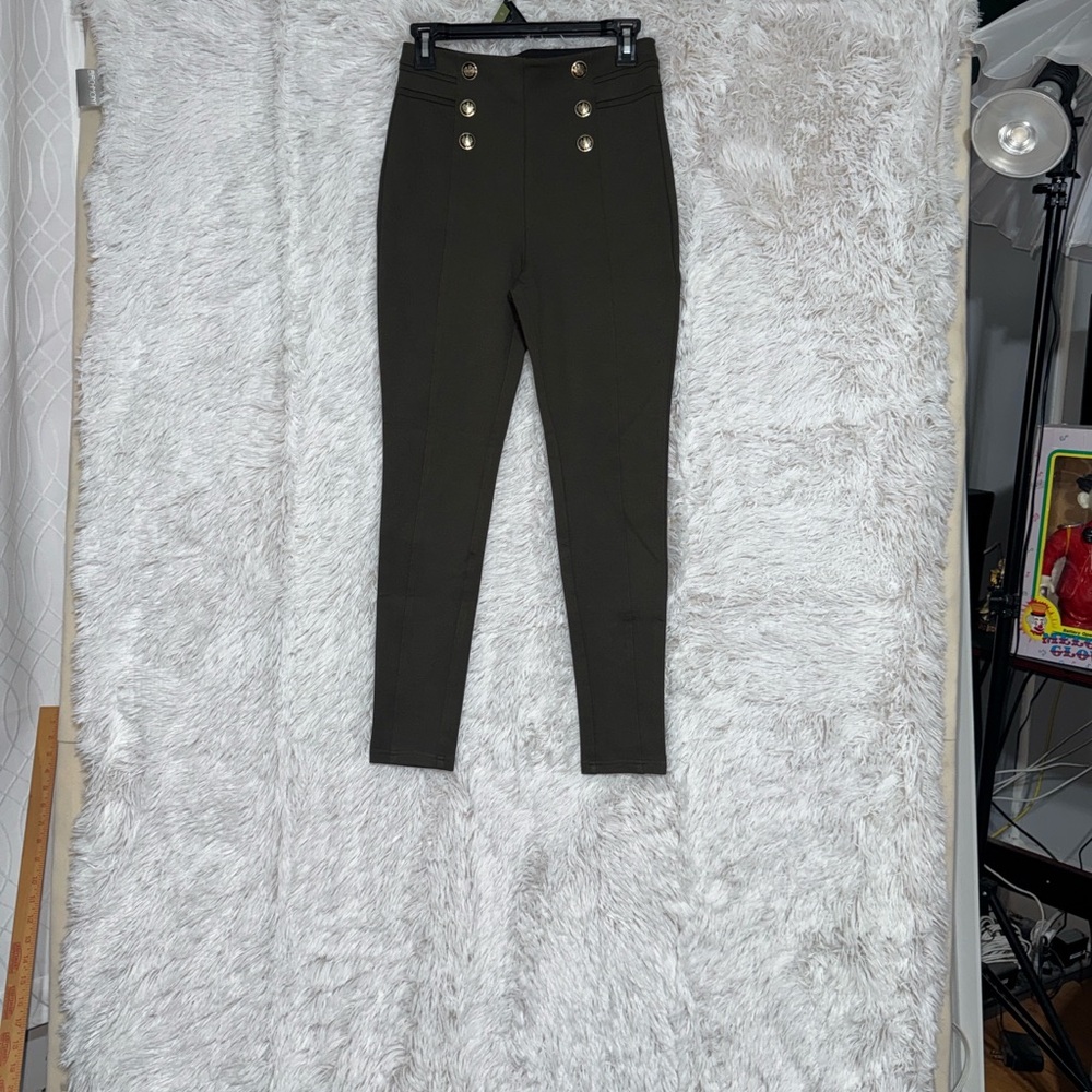 Zara Charcoal Gray Leggings with Gold Buttons